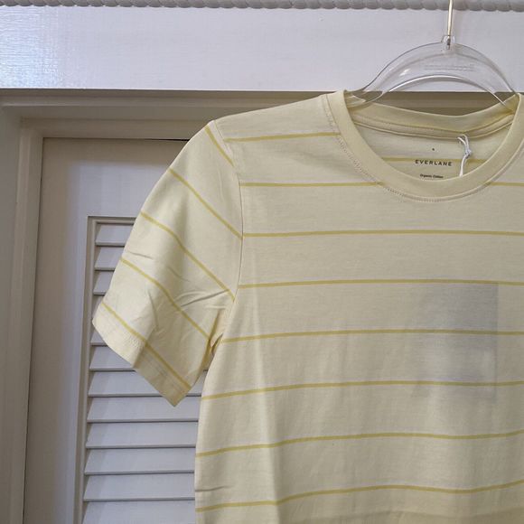 Everlane Yellow Striped Short Sleeve Cotton Crew Neck T Shirt, Size S NWT - Picture 4 of 11